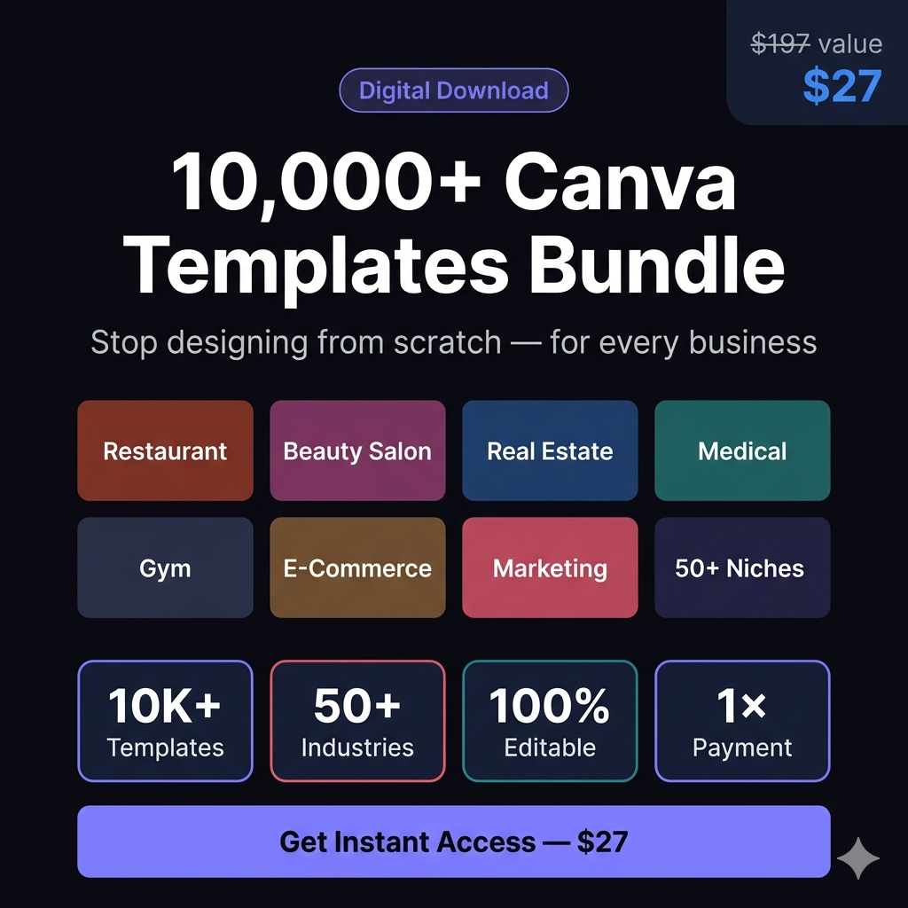 Struggling to Design Your Business? 10,000+ Ready-Made Canva Templates Bundle — For Restaurants, Salons, Gyms & 50+ Niches | Instant Download bibliogoo